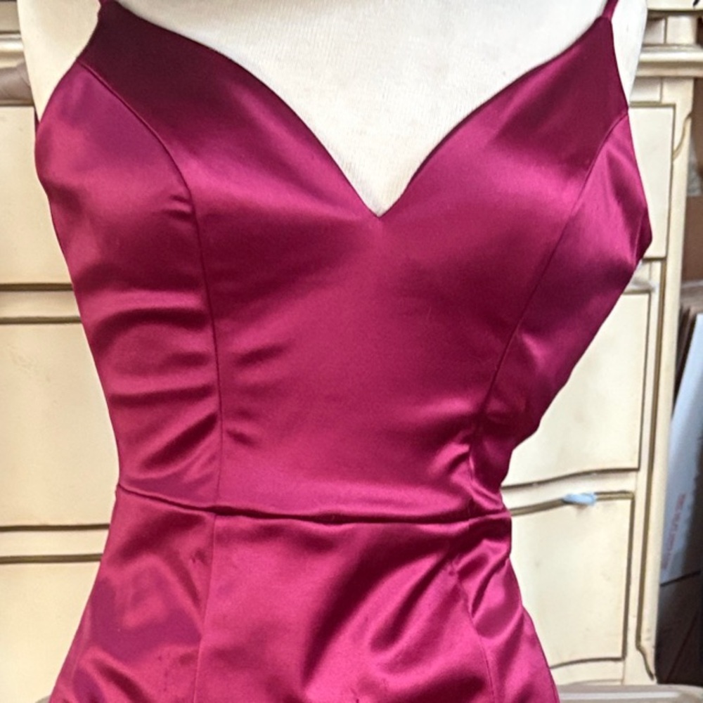 City Triangles Strapless Satin Dress in Rich Burgundy
